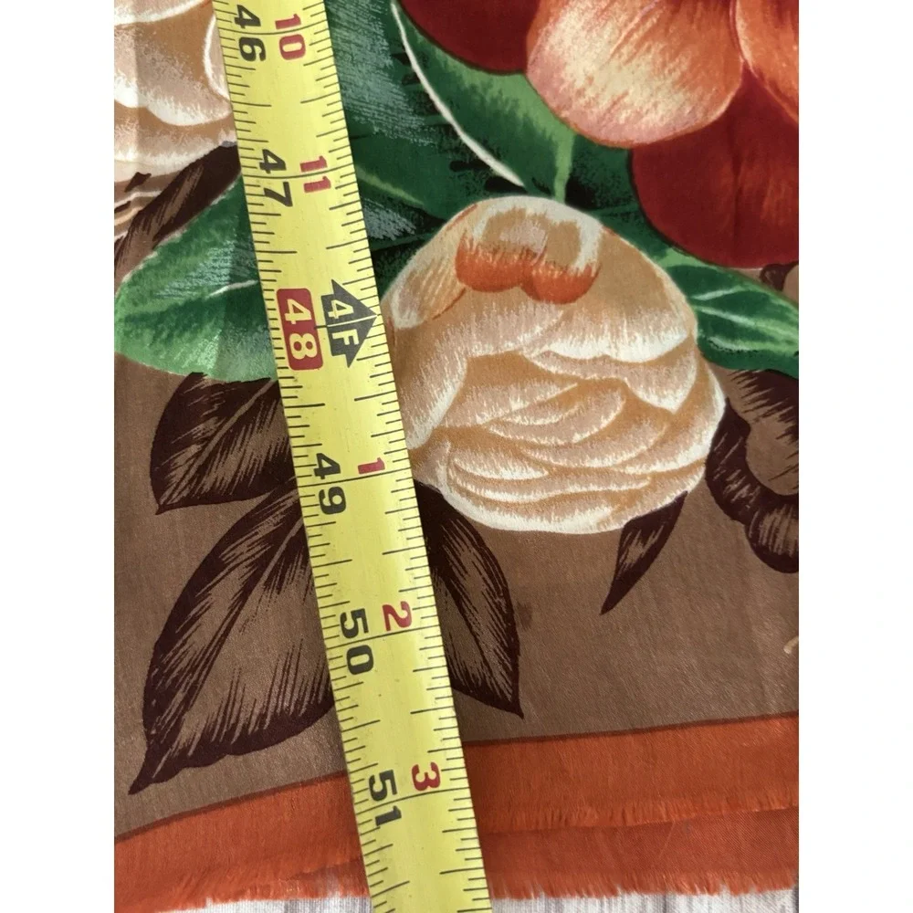 Vintage 90's Oscar De La Renta Silk Scarf Orange Brown Floral Long Rectangle